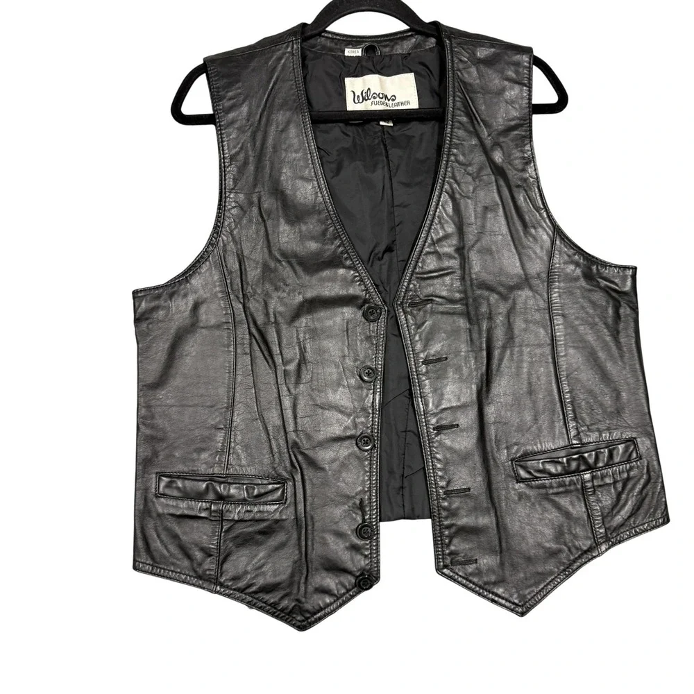 Vintage Wilsons‎ Suede & Leather Vest Mens 42 Black Genuine Leather Lined Biker